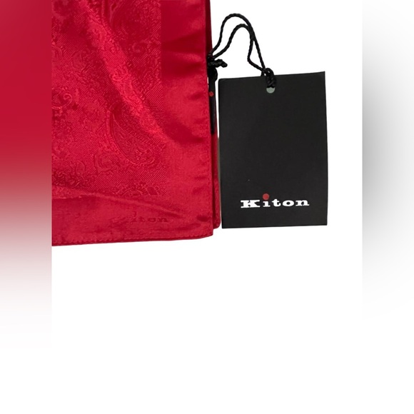 100% NWT KITON Silk Pocket Square Burgundy. (14 X 14) - Picture 2 of 5